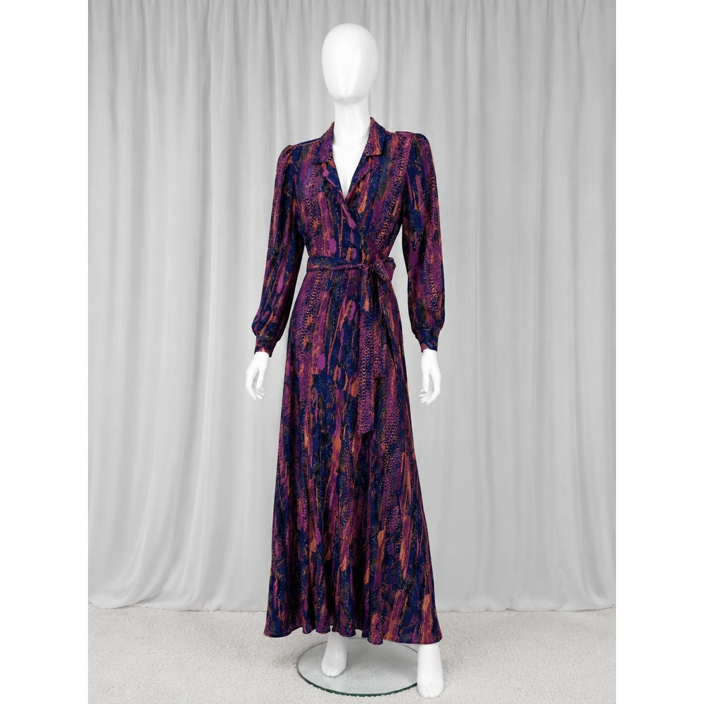 Bar III Maxi Wrap Dress S Abstract Print Vintage Inspired 70s Boho Long Sleeve - Picture 1 of 6